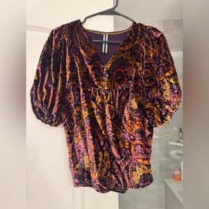 Anthropologie Puff Sleeve Velvet Blouse